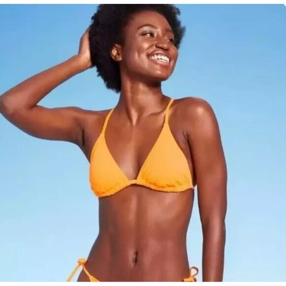 Wild Fable Size XXS 00 Neon Orange Ribbed Triangle String Bikini Swim Top - Picture 1 of 7